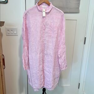 CP Shades Pink Striped Long Sleeve Dress buttons up linen stripes white pink